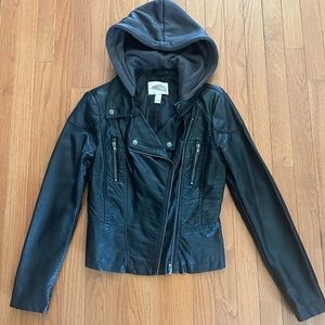 Faux leather jacket (Forever 22 Contemporary, size S) with grey removable hood